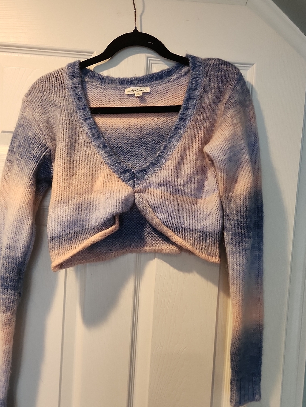 For Love & Lemons Blue and Cream Knit Sweater Top
